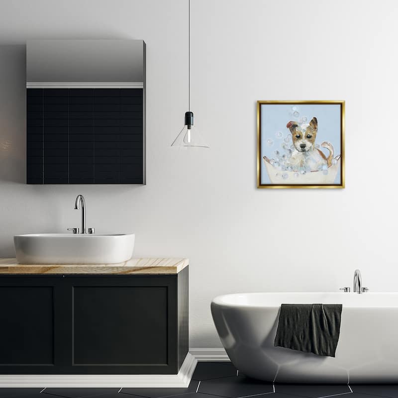 Stupell Fun Bubbles Puppy Bath Framed Floater Canvas Wall Art Design By Sally Swatland