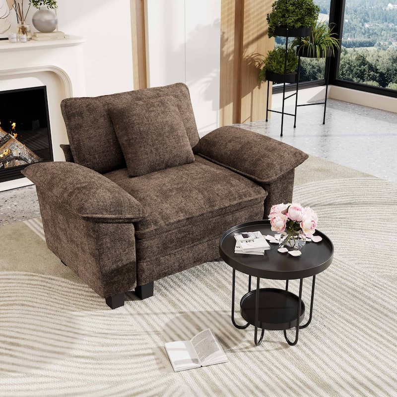 MAISON ARTS Cloud Modular Deep Seat Sofa, Chenille or Corduroy Sectional Couch with Removable Arms, 1–4 Seater - Brown Chenille(1 Piece) - Symmetrical