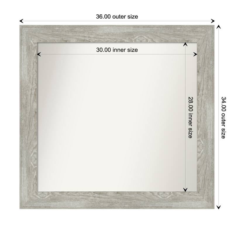 Dove Greywash Framed Non-Beveled Custom Wall Mirror, Bathroom Vanity Mirror - Outer Size: 36 x 34