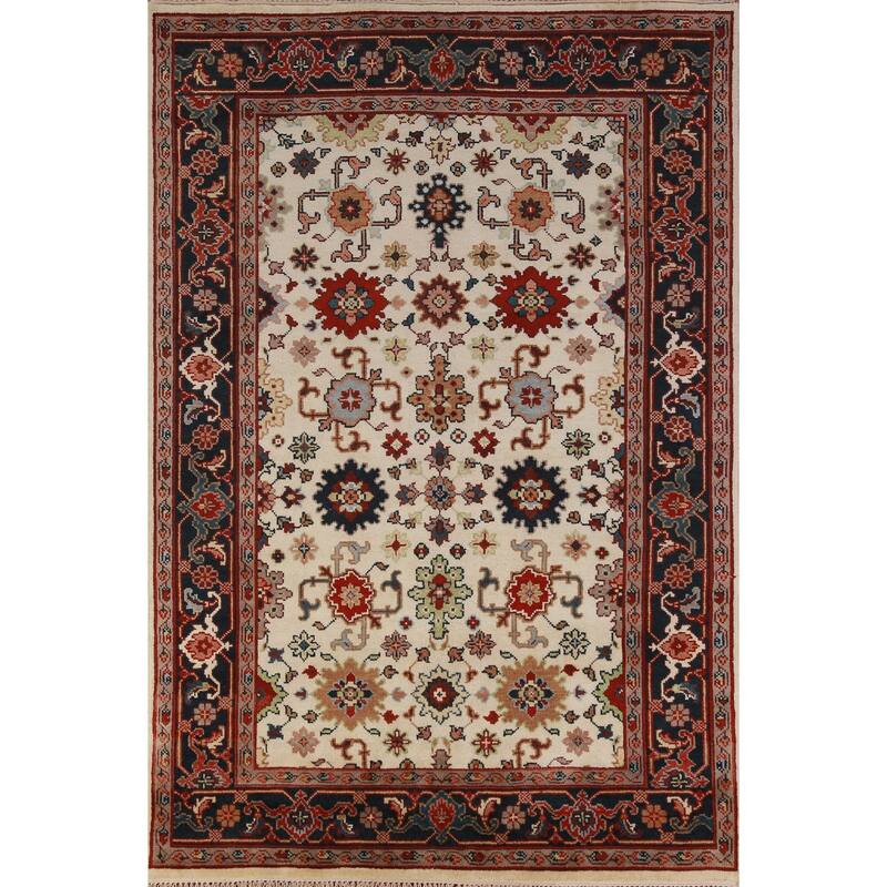 Hand Knotted Oriental 100% Wool Carpet Traditional Geometric Beige & Ivories Ziegler Area Rug - 9' 0'' X 6' 0''