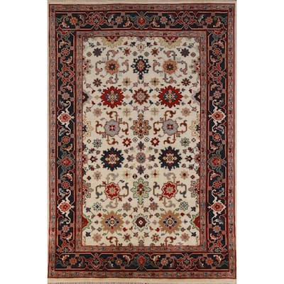 Hand Knotted Oriental 100% Wool Carpet Traditional Geometric Beige & Ivories Ziegler Area Rug - 9' 0'' X 6' 0''