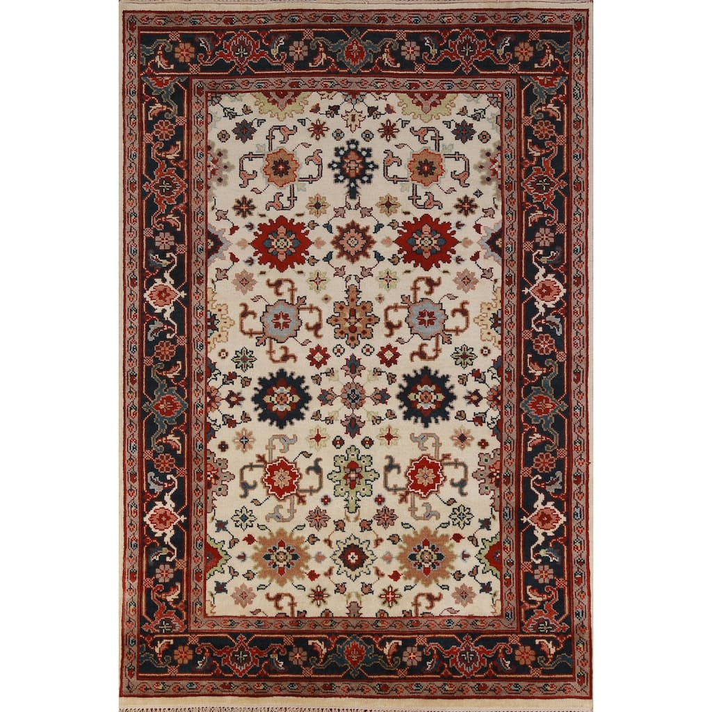 Hand Knotted Oriental 100% Wool Carpet Traditional Geometric Beige & Ivories Ziegler Area Rug - 9' 0'' X 6' 0''
