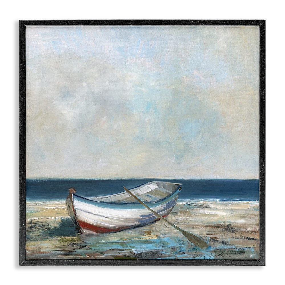 Stupell Boat & Oar on Shore Framed Giclee Art Design By Sally Swatland