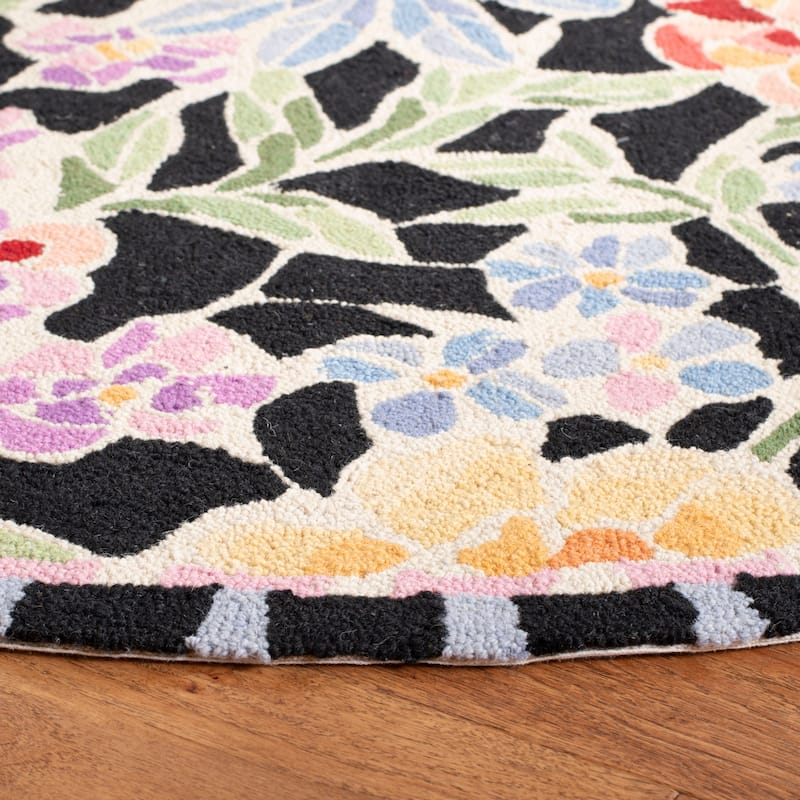 SAFAVIEH Handmade Chelsea Sprig French Country Floral Wool Rug - 3' Round - Black