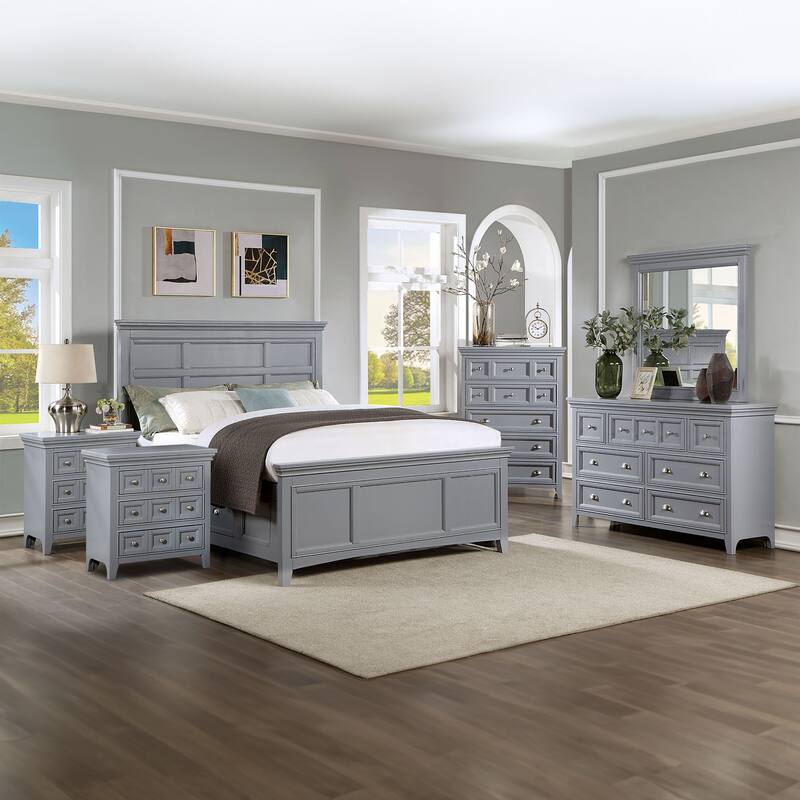 Furniture of America Saer 6-Piece Storage Platform Bedroom Set with USB Port - Grey - Twin