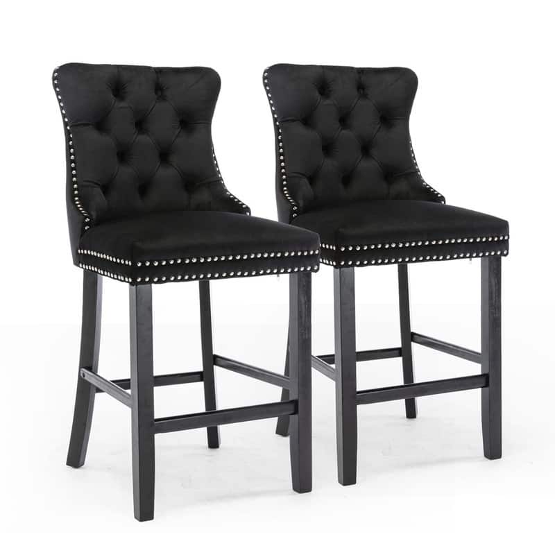 Wing Back Velvet Tufted Nailhead Barstools(Set of 2)