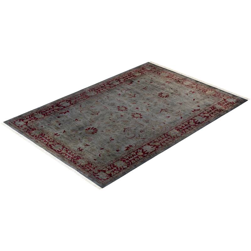 Overton Hand Knotted Wool Vintage Inspired Modern Contemporary Overdyed Gray Area Rug - 4' 2" x 6' 0"