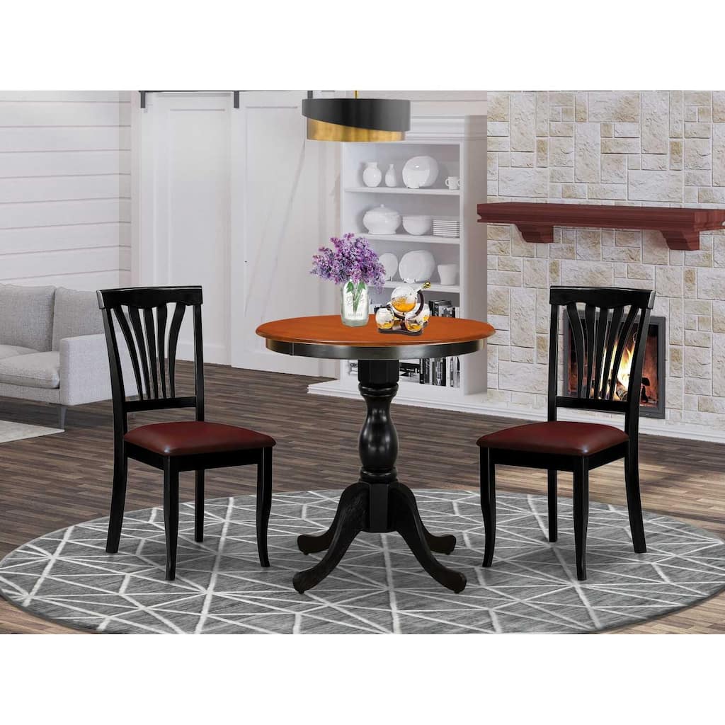 3-Piece Black and Cherry Finish Solid Wood Top - Dining Room Set - Seats 4