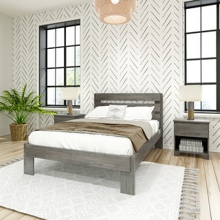 Max & Lily Farmhouse Full Platform Bed with Plank Headboard