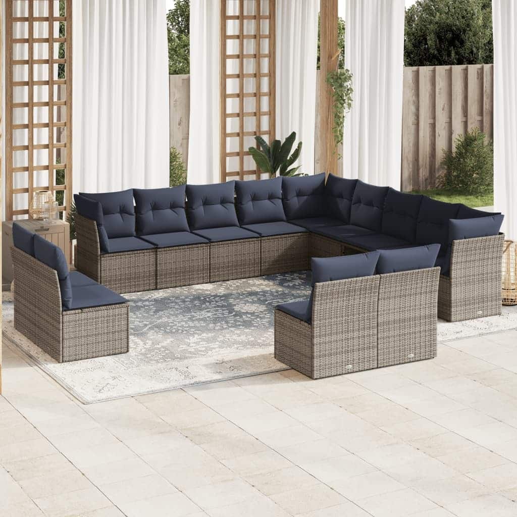 vidaXL Patio Sofa Set with Cushions Outdoor Conversation Furniture Poly Rattan - 21.7" x 24.4" x 27.2"