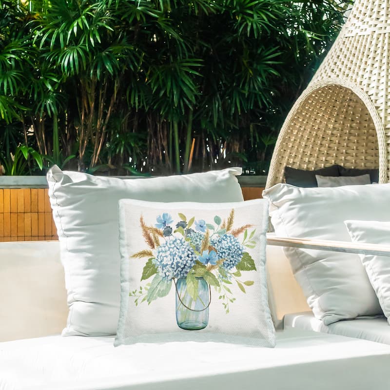 Stupell Hydrangea in Mason Jar Printed Outdoor Throw Pillow Design by Nan