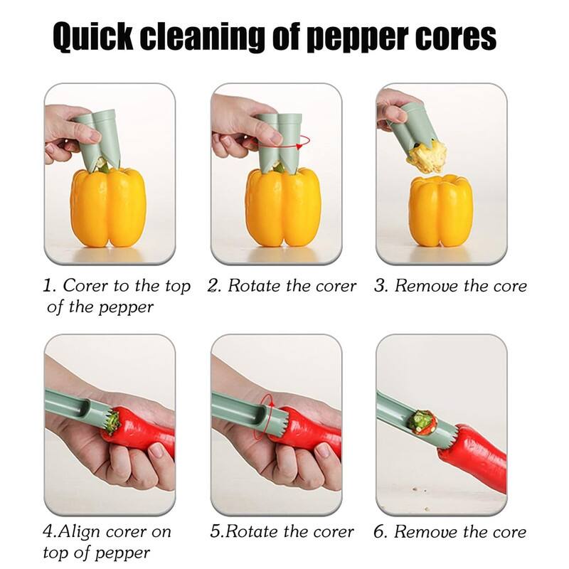 2pcs Pepper Seed Corer Remover, 2-in-1 Bell Pepper Cutter & Deseeder
