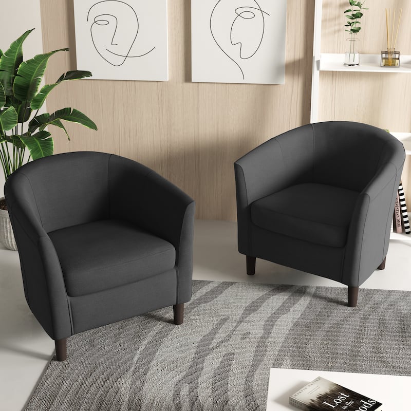2 Set Modern Linen Barrel Accent Chairs Club Armchair
