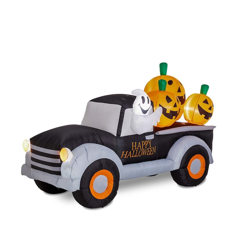 Glitzhome Halloween Lighted Inflatable Truck with Jack-O-Lantern Pumpkins Decor