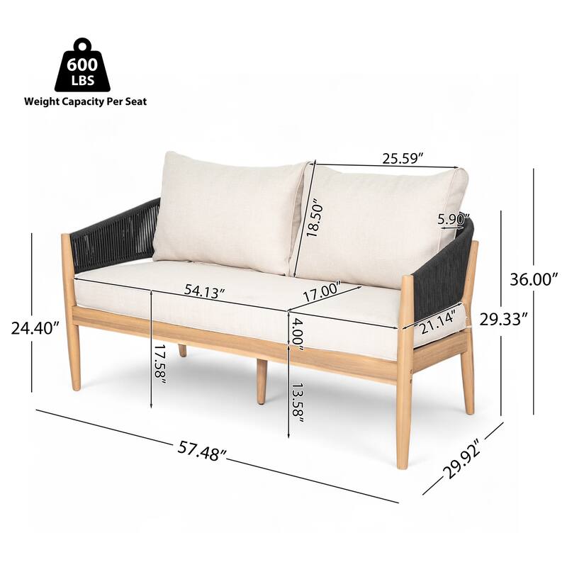 Roomfitters Verona Outdoor Acacia Wood Loveseat with Rope Detail