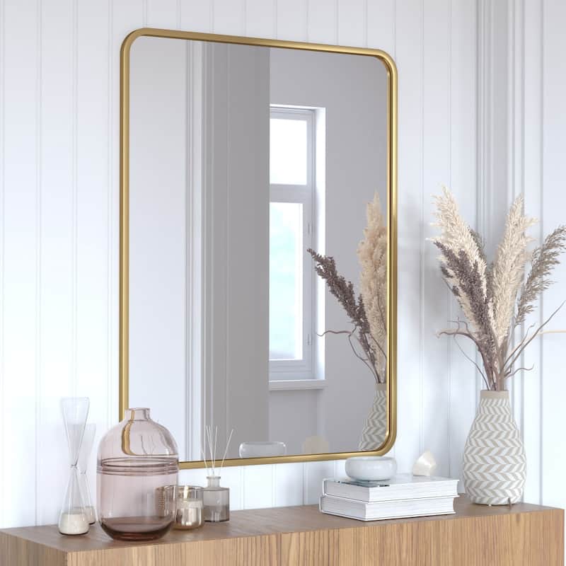 Wall Mount Shatterproof Rectangular Accent Wall Mirror with Metal Frame - 40" x 30" - Matte Gold