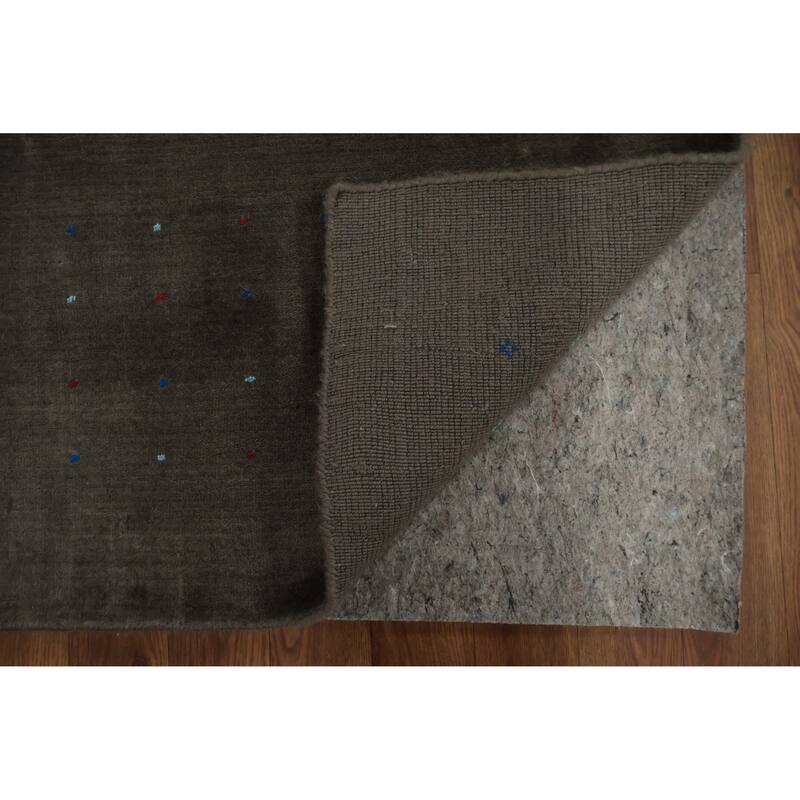 Hand Knotted Oriental Viscose Silk Carpet Tribal Animal Pictorial Brown Gabbeh Area Rug - 9' 7'' X 8' 0''