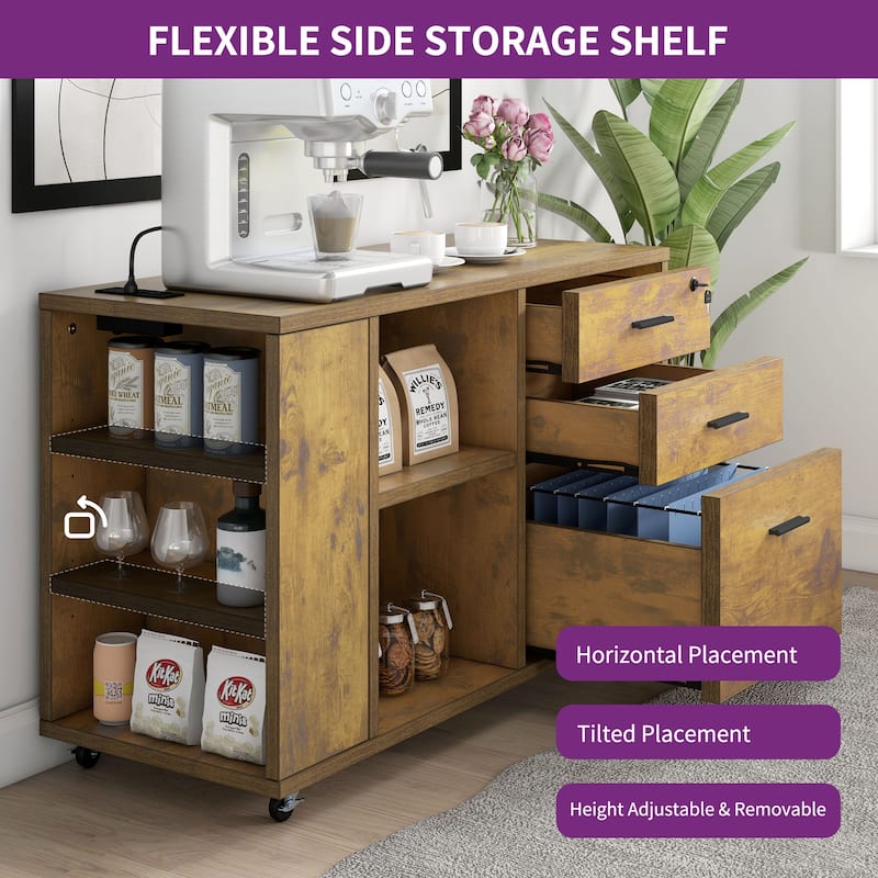 Moasis Mobile File Cabinet with Charging Station and Lock for Home Office