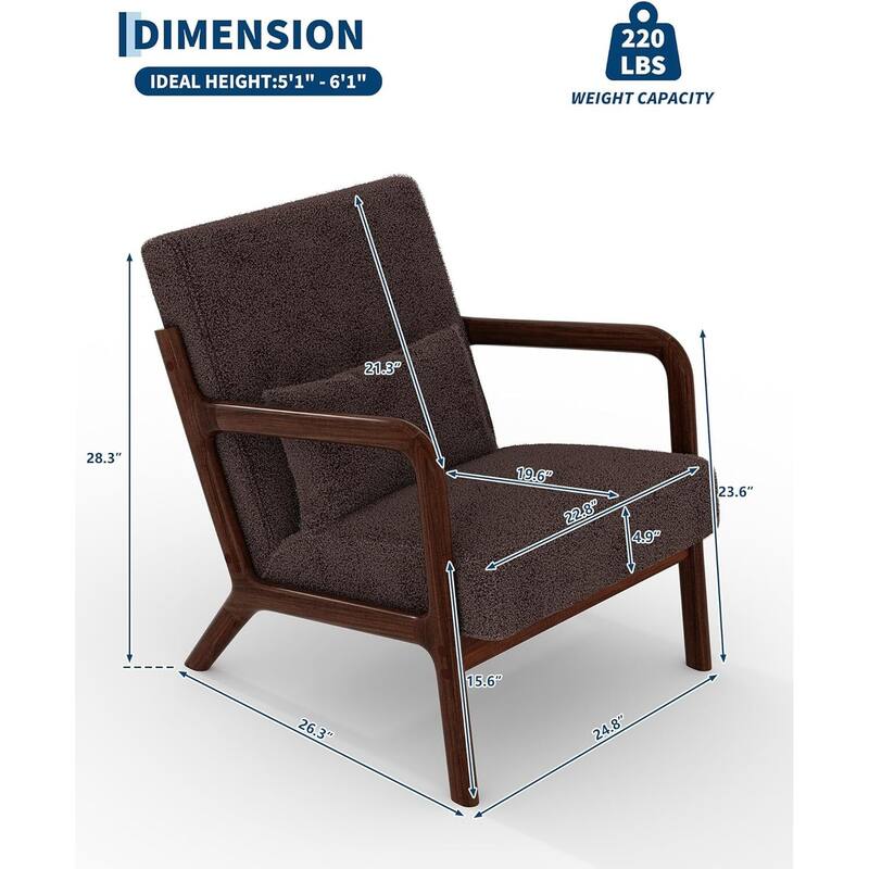 Modern Sherpa Accent Sofa Chair, Lounge Armchair with Lumbar Pillow for Living Room, Bedroom