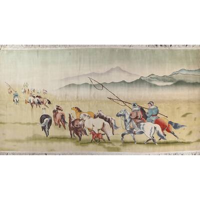 Hunting Design Art Deco Oriental Area Rug Hand-knotted Wool Carpet - 9'10" x 19'10"