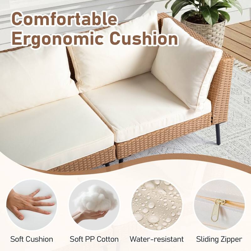 Patio 6-Piece Wicker Sectional Sofa Set with Corner & Ottomans, Adjustable Iron Feet