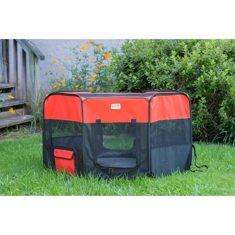 Portable Pet Playpen for Large dog , Puppies and Cats - M - Black and Red