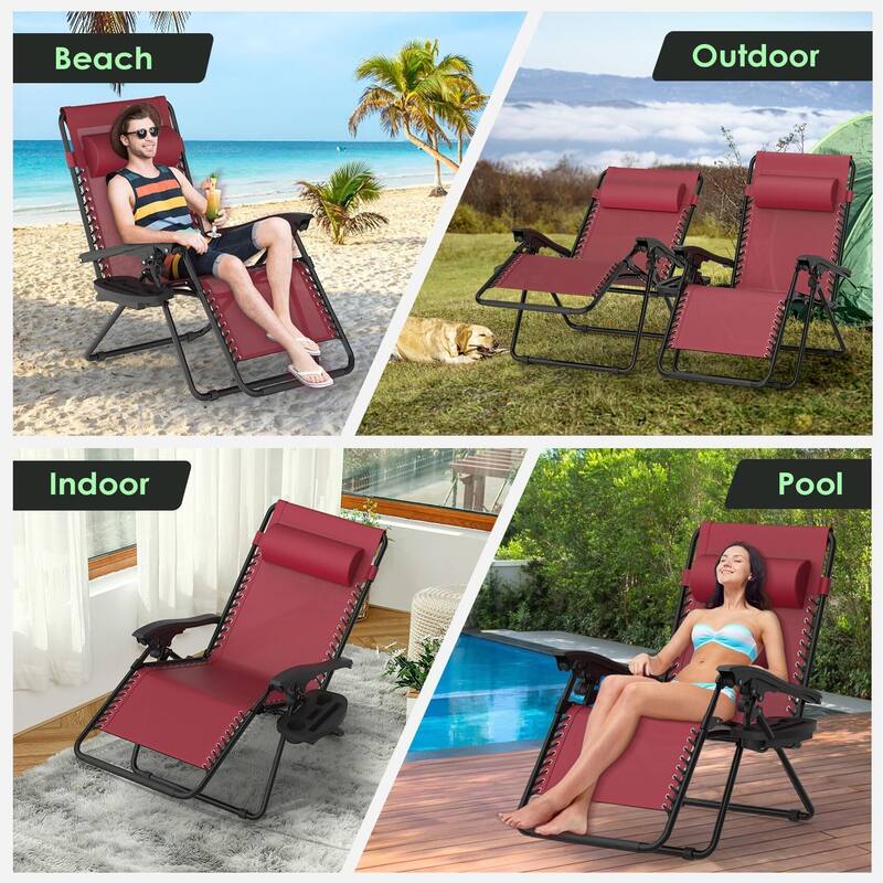 Zero Gravity Chairs Set of 2, Zero Gravity Lounge Chair, Reclining Patio Chairs Folding Recliner for Indoor and Outdoor