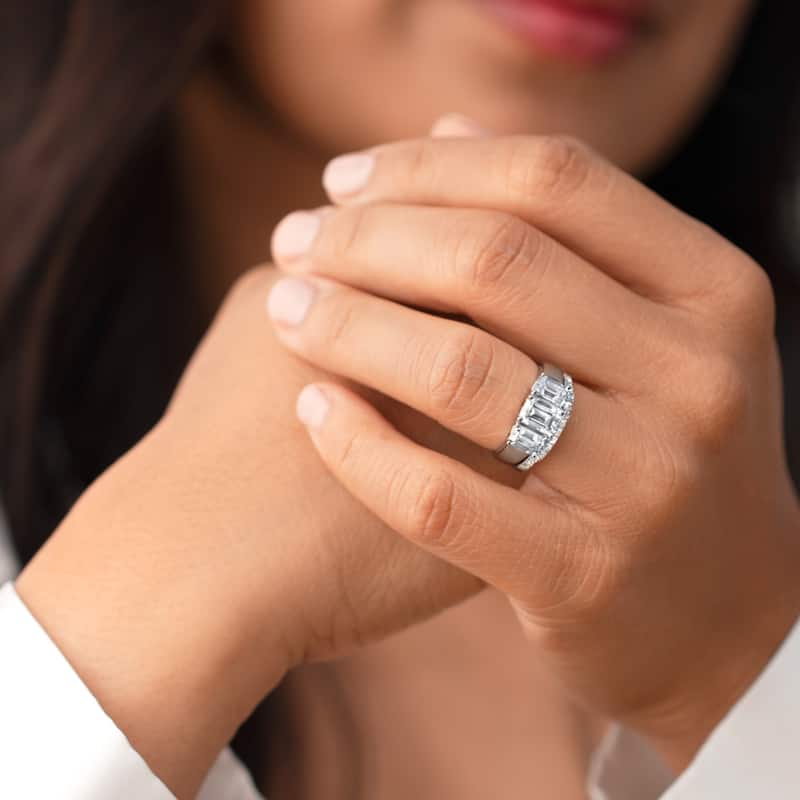 2.5 ct Moissanite Emerald Cut Engagement Ring Wedding Band Bridal Set in Sterling Silver