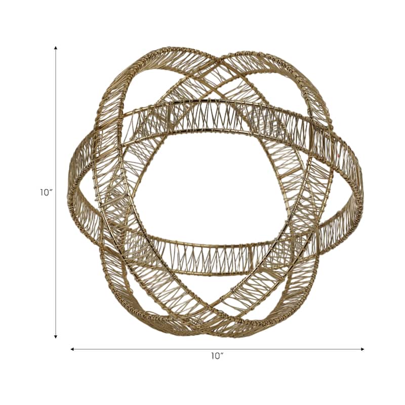 Metal Orb Sculpture with Interwoven Iron Wire Design Decorative Accent
