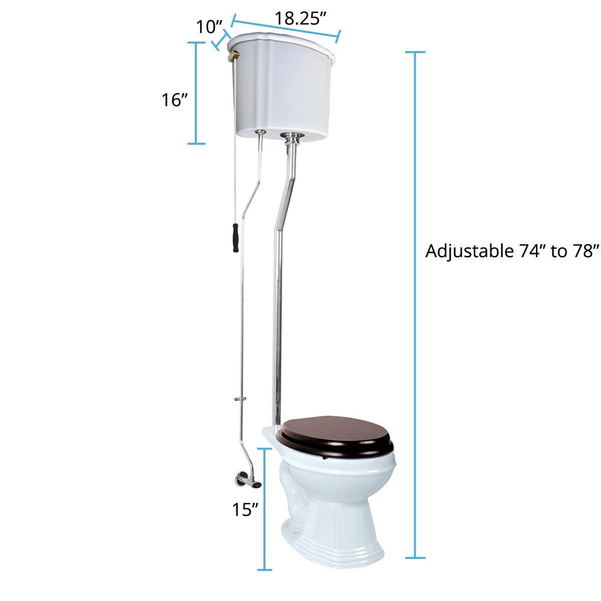 Renovators Supply Chrome Supply Line For L-Pipe High Tank Pull Chain Toilet