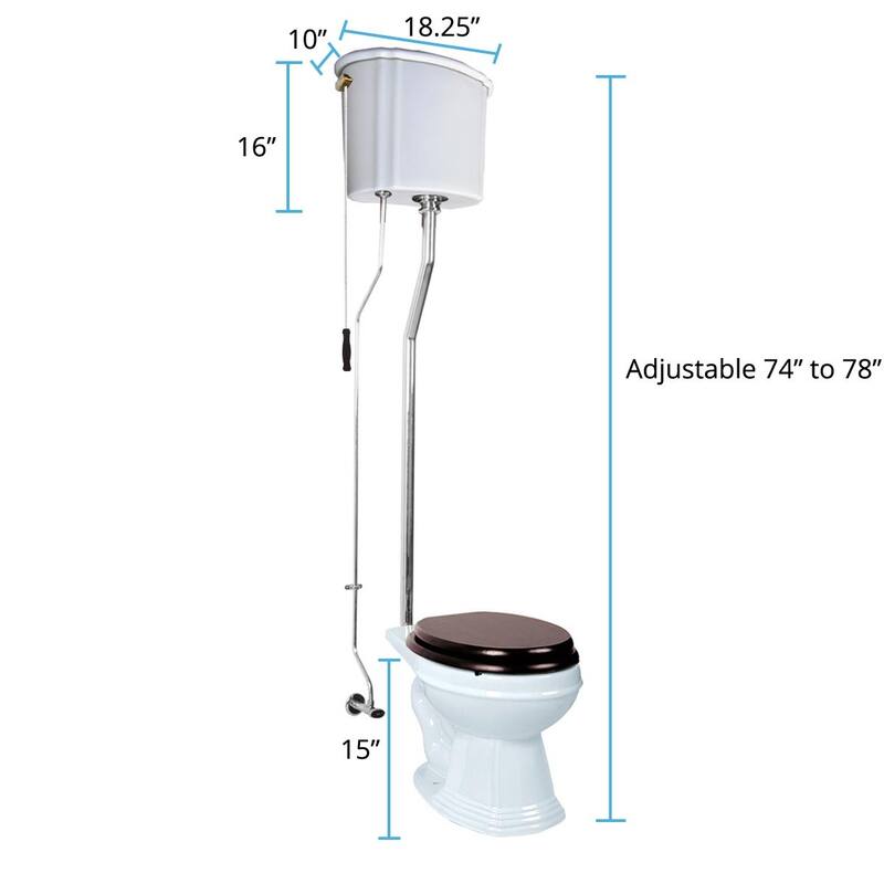 Aspen White Ceramic High Tank Pull Chain Toilet Elongated Rear Entry Bowl and Chrome L Pipes 74 to 78" Height - White