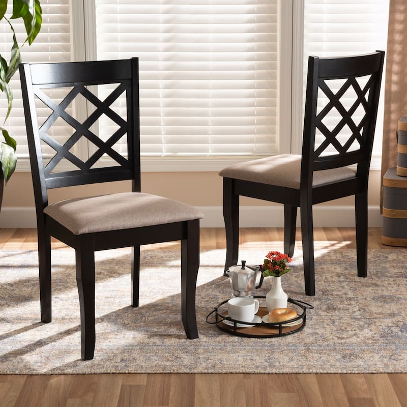 Vintage Dining Chair Set - Modern Fabric Upholstered Wood Chairs - Dark Brown - 2 Piece Set