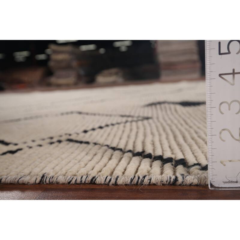 Beige Moroccan Oriental Area Rug Handmade Wool Carpet - 7'0"x 10'11"
