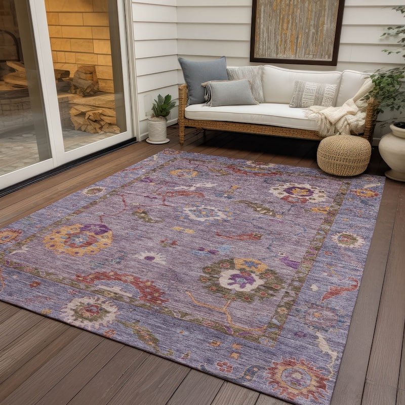 Machine Washable Indoor/ Outdoor Traditional Boho Chantille Rug