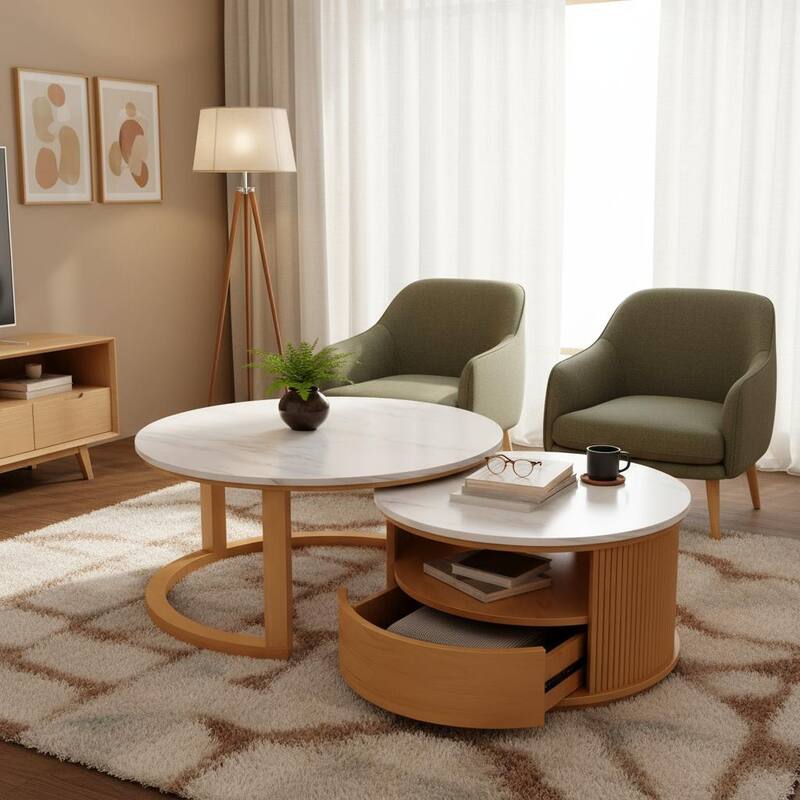 Space-Saving Round Nesting Coffee Table Set with Hidden Storage by Harper&Bright Designs
