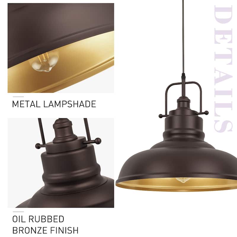 1-Light Industrial Farmhouse Metal Dome Pendant Light, Oil Rubbed Bronze Finish