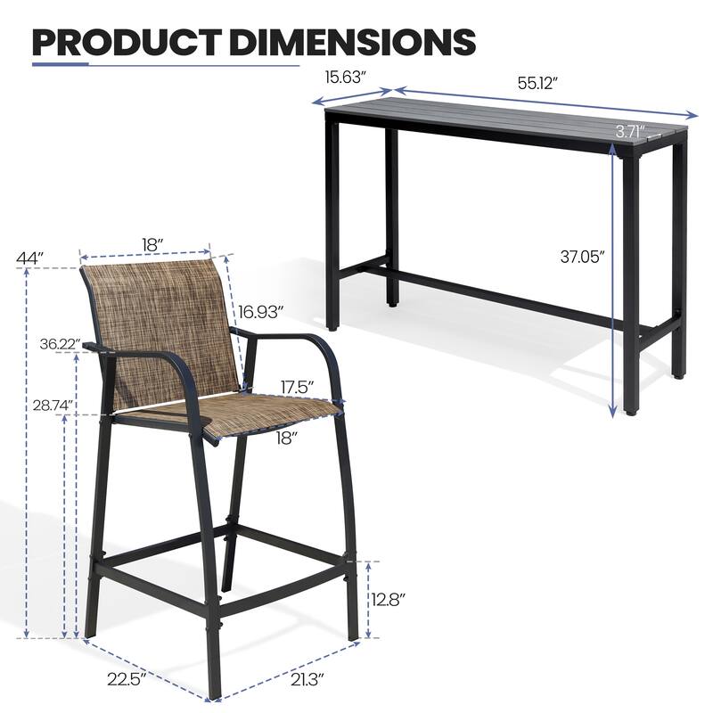 Outdoor Patio Bar Stools Set Rectangle Bar Table with Barstools
