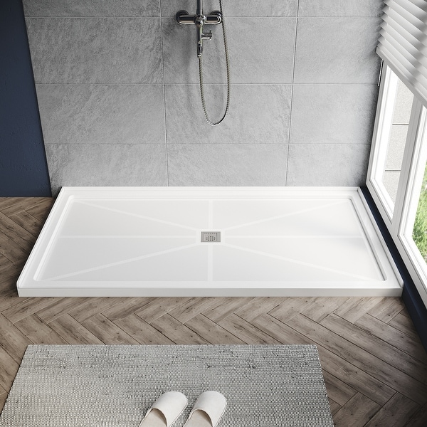 Elegant Rectangular Shower Base in White Center Drain Single