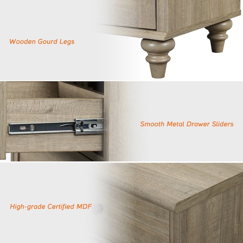 Farmhouse Nightstand with 3 Drawers, 34 inch
