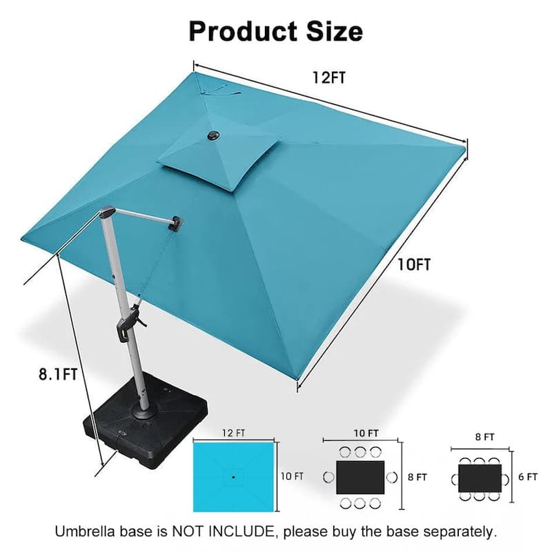 PURPLE LEAF Double Top 9x11/10x12/10x13ft Rectangle Umbrella Large Cantilever Outdoor Classic Umbrella with Base