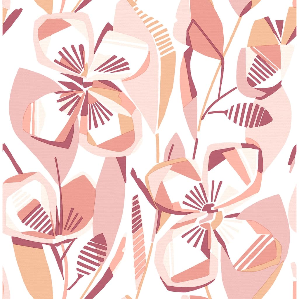 A-Street Prints Nathalie Coral Abstract Blooms Wallpaper
