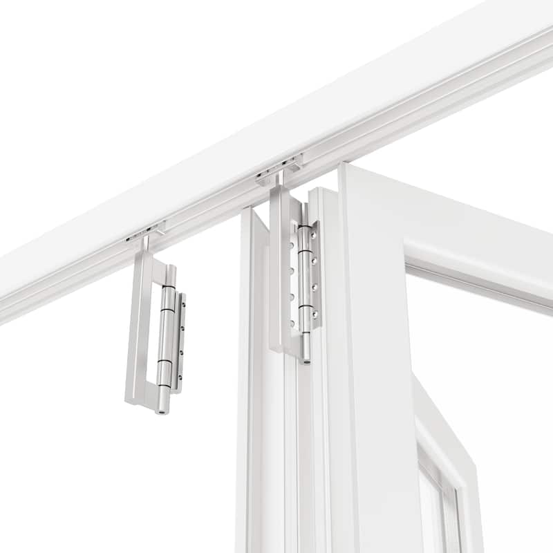 KaMic 108" X 80" 3 Panels Aluminum Folding Door In White, Folded Out From Left To Right Model #:FD3PWH10880-LR