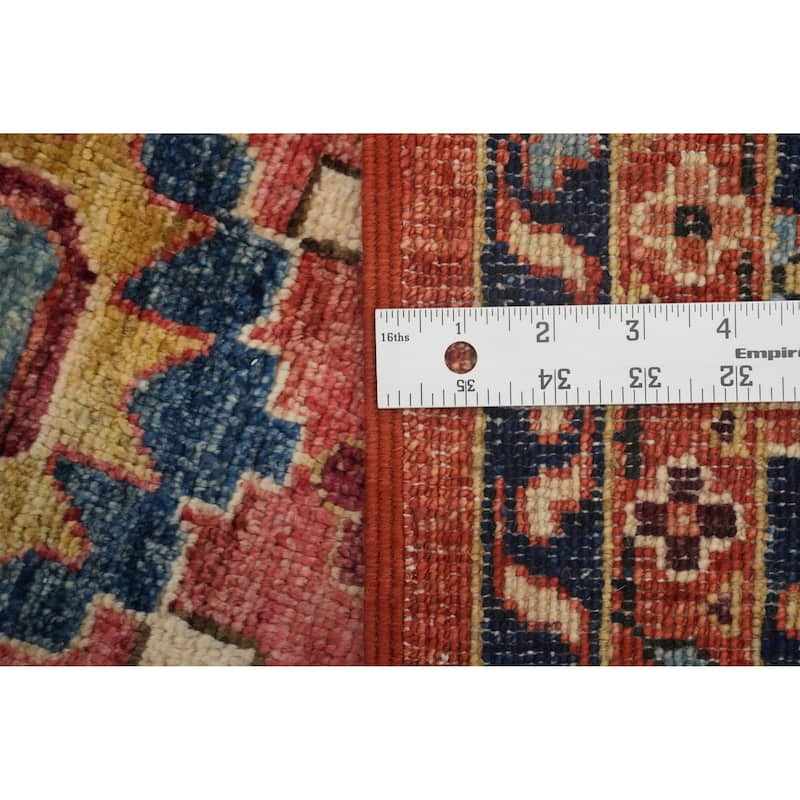 Hand Knotted Traditional Wool Orange Geometric Area Rug - 9' 10'' X 8' 0''