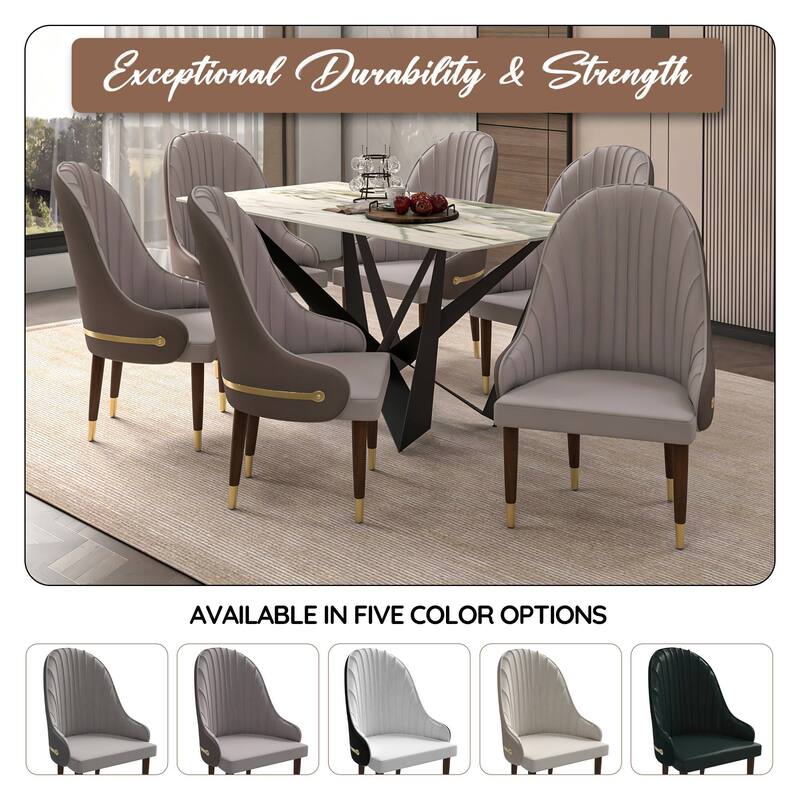 Elara Dining Chair Upholstered in Leather with Ripple Back Design Set of 2