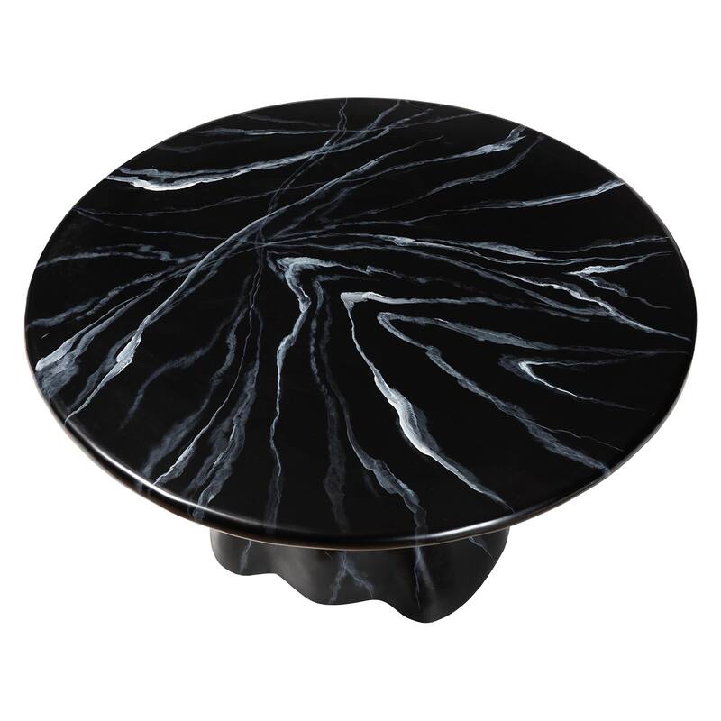 Aponi Marbled Resin Coffee Table - Sculptural Center Table with Round Top and Pedestal Base, Modern Contemporary Furniture