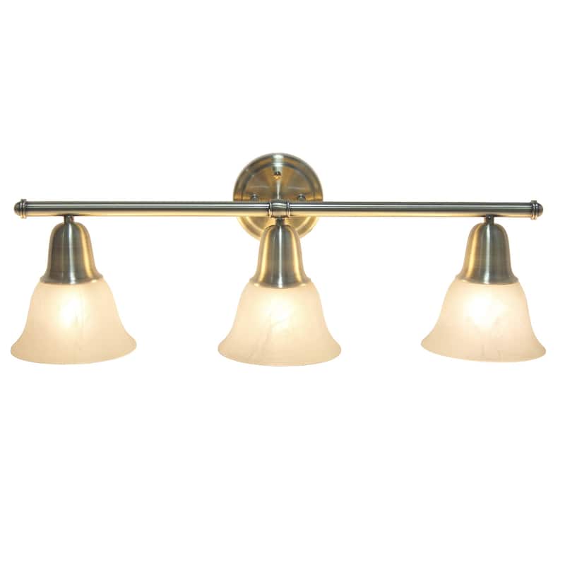Wall Mounted Three Light Vanity Fixture with Alabaster Glass Bell Shade - 26.5" - Bronze and White