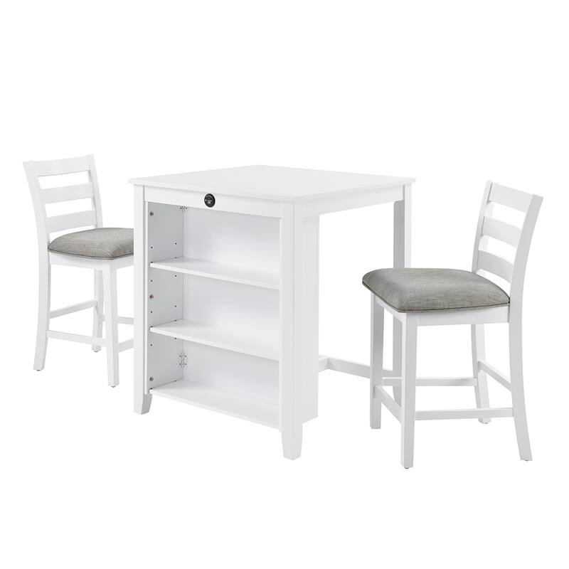 36" Modern Dining Table Set, 2-Seater Charging Station 3-Tier Storage