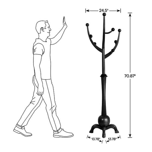 dimension image slide 1 of 5, Tree-branch Rubberwood Freestanding Coat Rack with 8 Hooks - 24.5"W x 70.87"H
