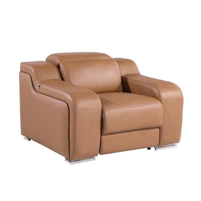 HomeRoots 41" Chestnut Italian Leather Wall Hugger Recliner With USB
