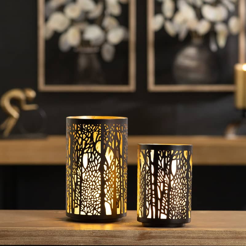 Forest Trees Punched Metal Candle Holder (Set of 2)